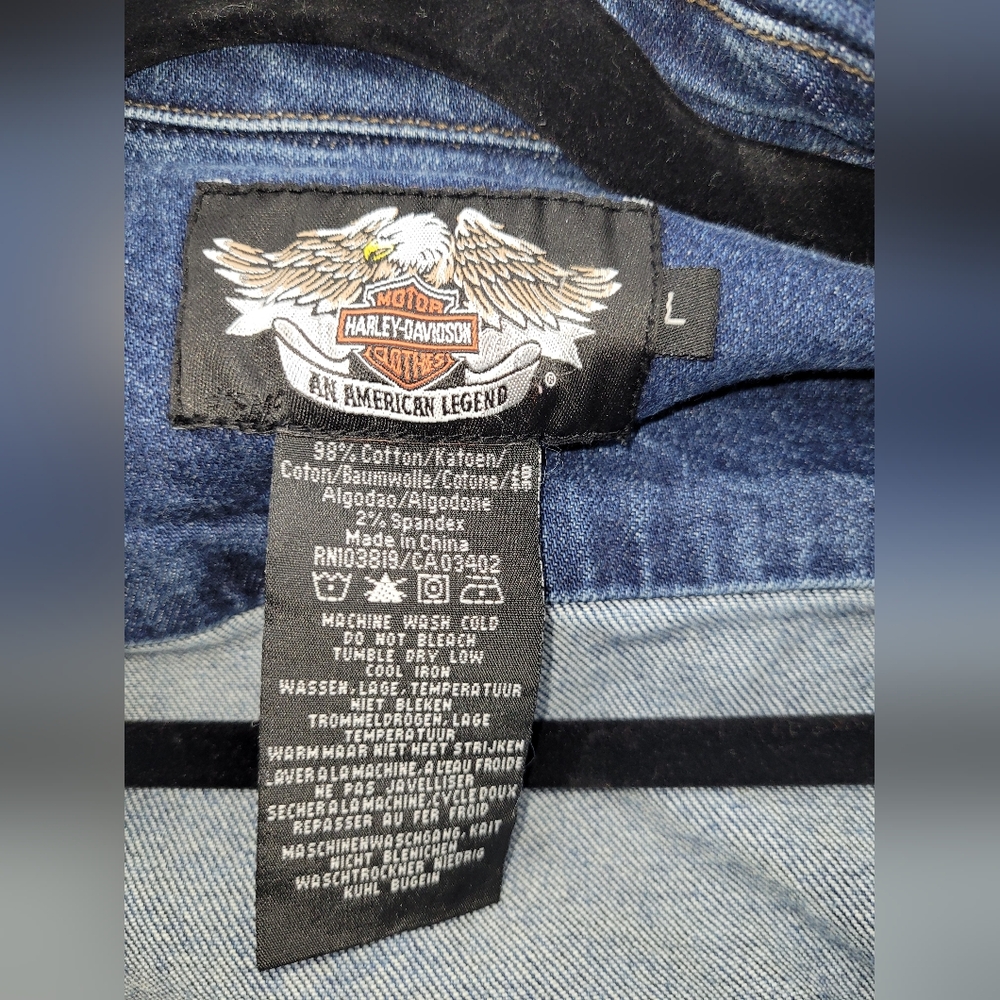 HARLEY-DAVIDSON Denim Vest Embroidered Wings Logo Moto Biker 2007 - Picture 4 of 8